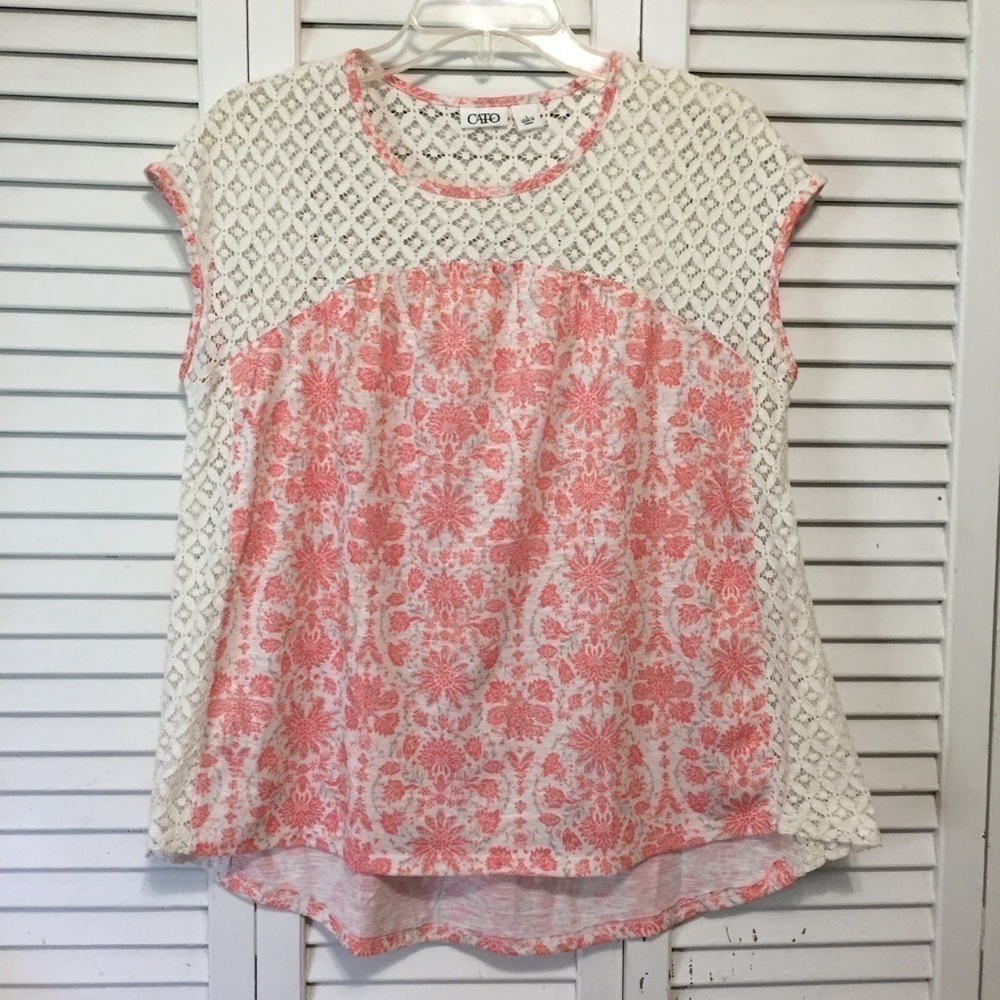 Cato Pink and Cream Lace Blouse Size Large